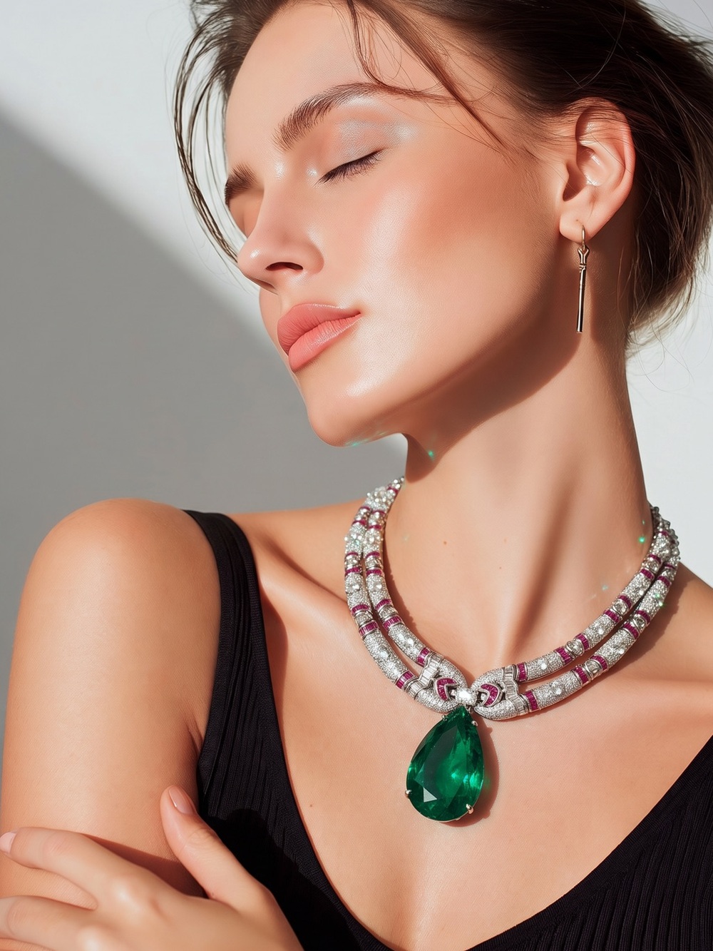 Elegant Emerald tone Teardrop Statement Necklace set - Green